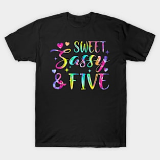 5Th Birthday Sweet Sassy And Five Tie Dye Girls 5 Years T-Shirt